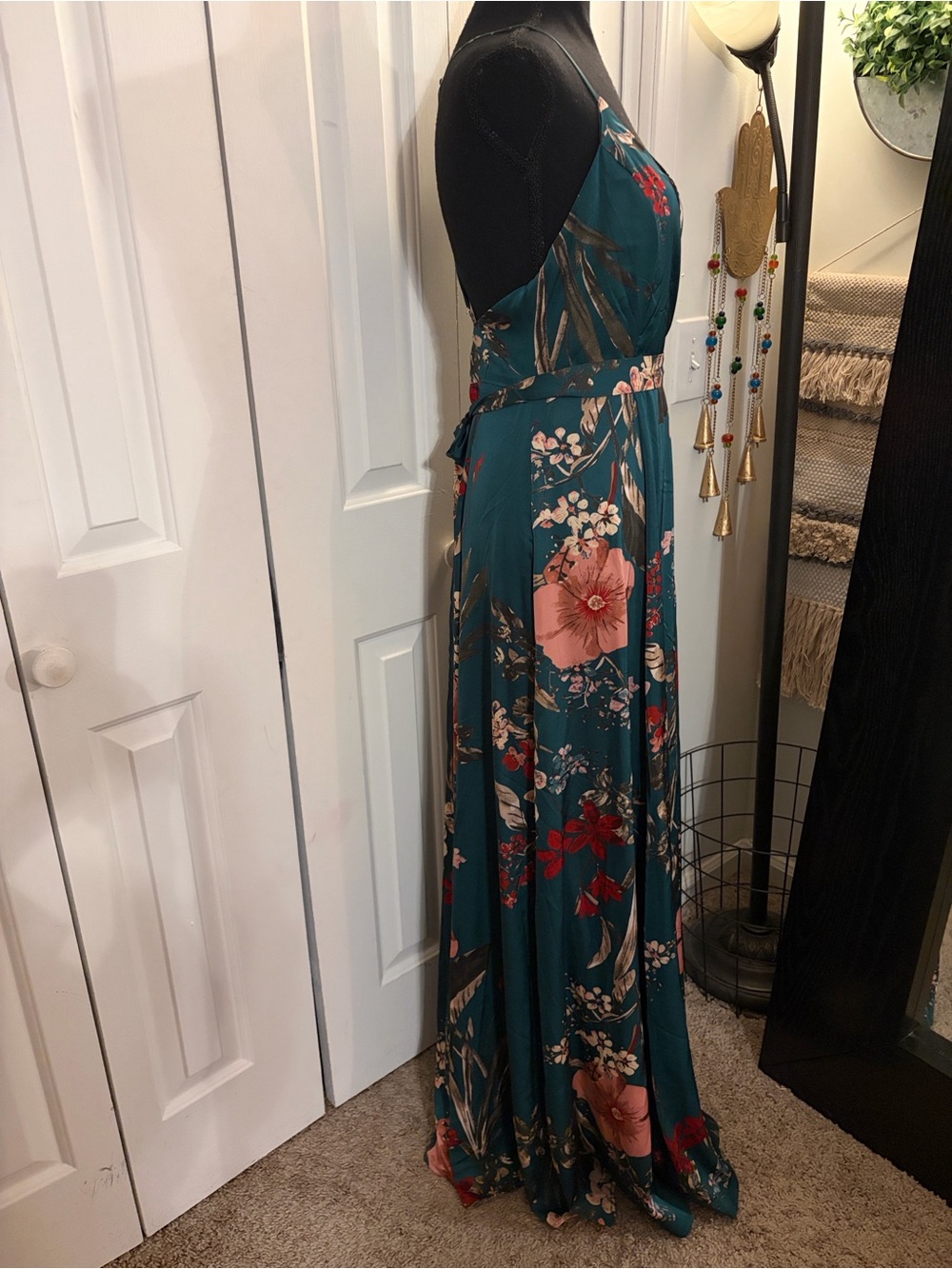 Lulu's Still the One Emerald Green Floral Print Satin Maxi Dress - Picture 3 of 8